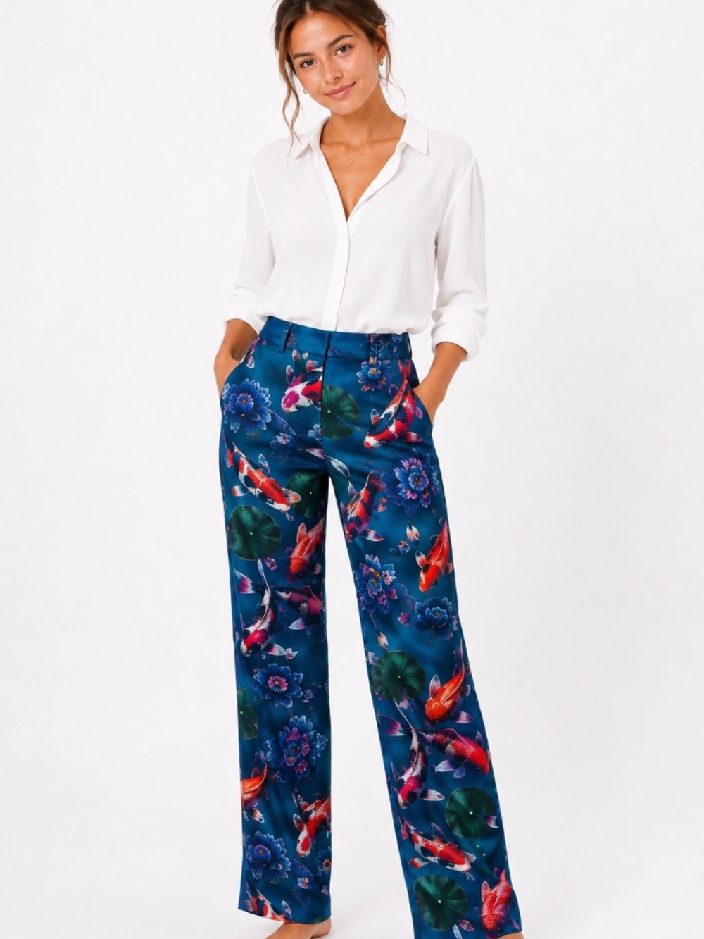 ASOS Koi Fish Print Pants - Teal, Red & Blue